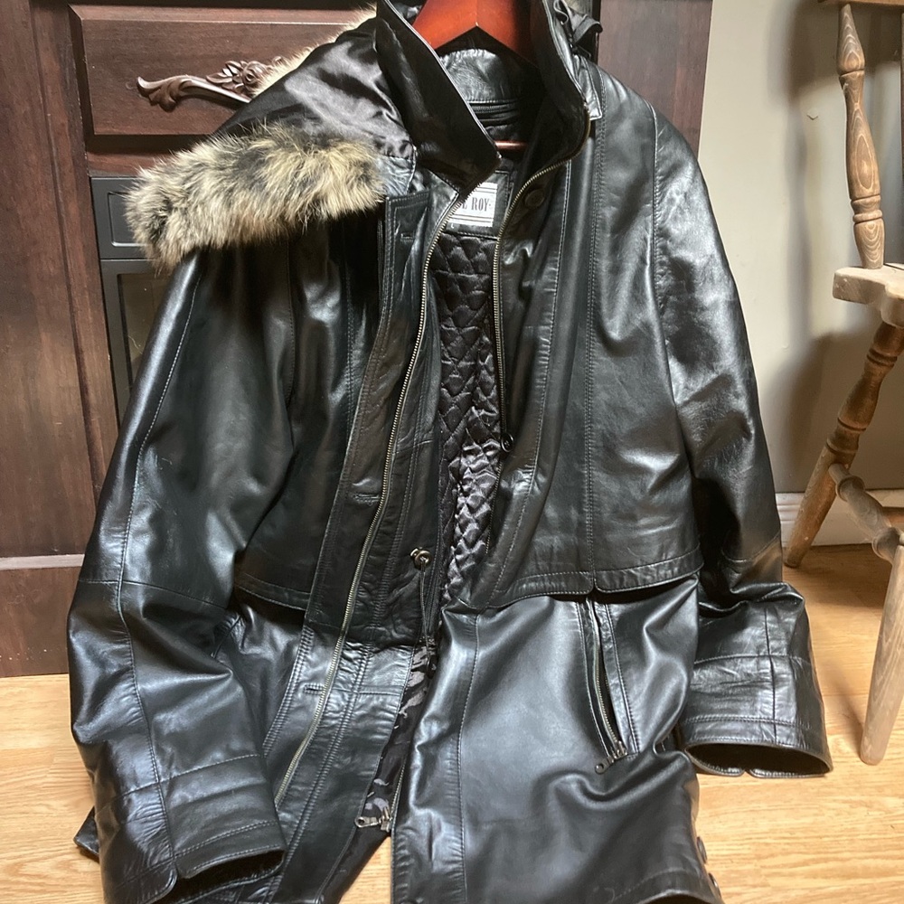 Black Leather Jacket with Fur Trim